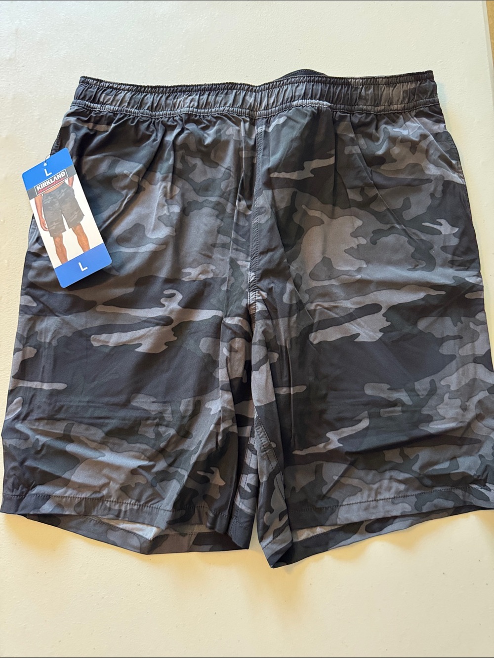 Kirkland Signature Men's Black Gray Camo Swim Trunks
